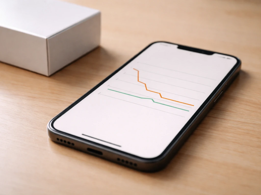 Close-up of a smartphone showing a price history for an online deal authenticity check.