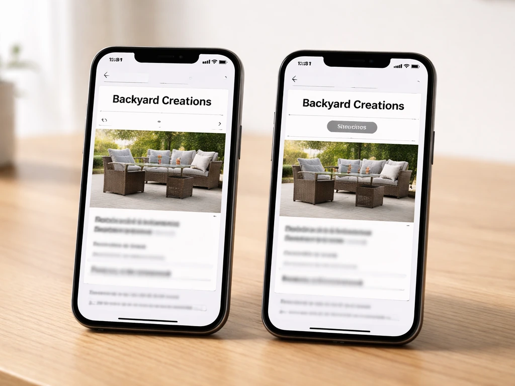 Close-up of a product listing with brand name and model badge on a shopping webpage, side-by-side comparison