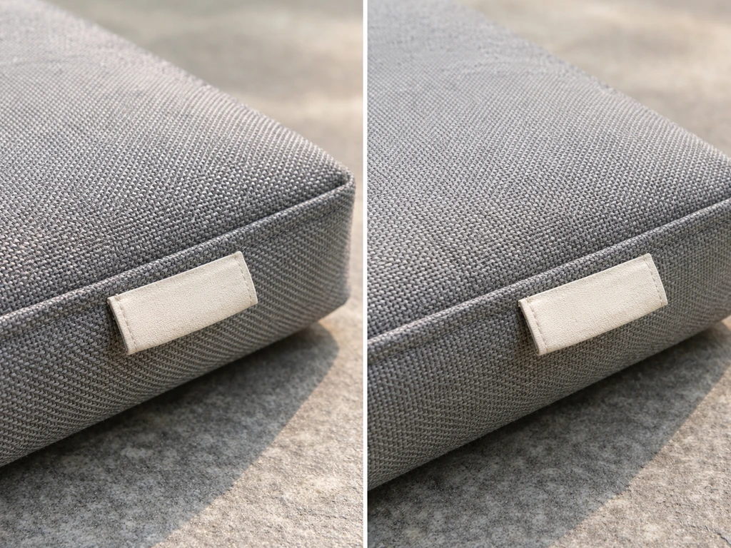 Close-up of two adjacent outdoor cushion fabrics showing different textures and fiber weave.