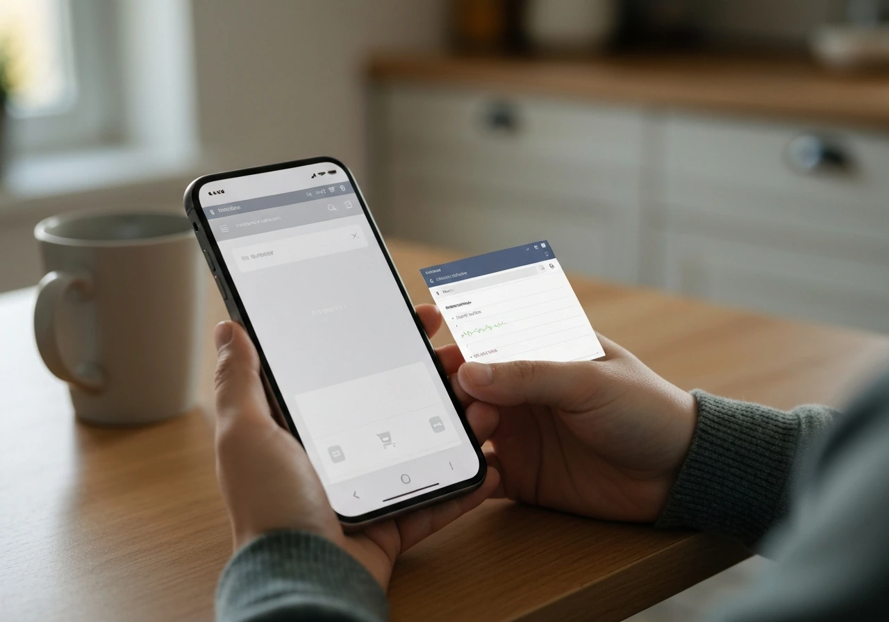 Close-up of hands using a phone at home to monitor an online store product and price changes.