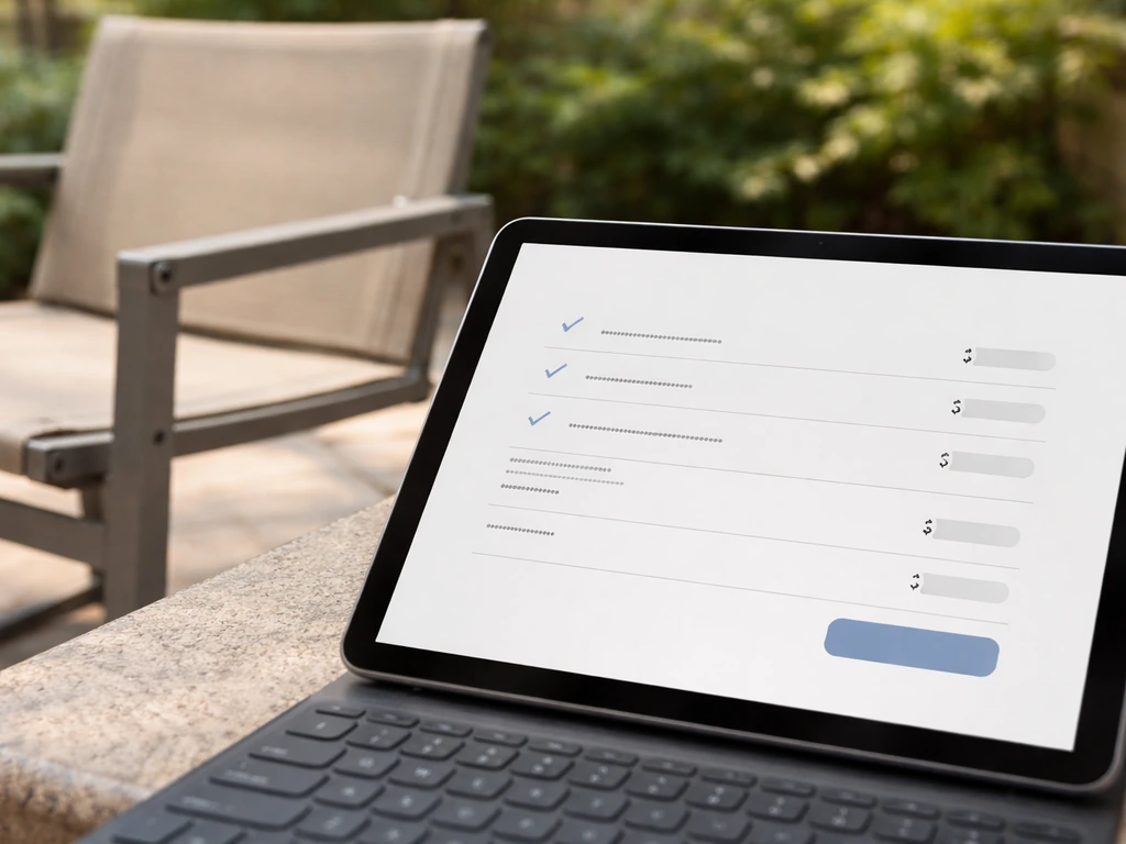 Close-up of a patio chair next to a checkout screen concept showing extra delivery and assembly charges.