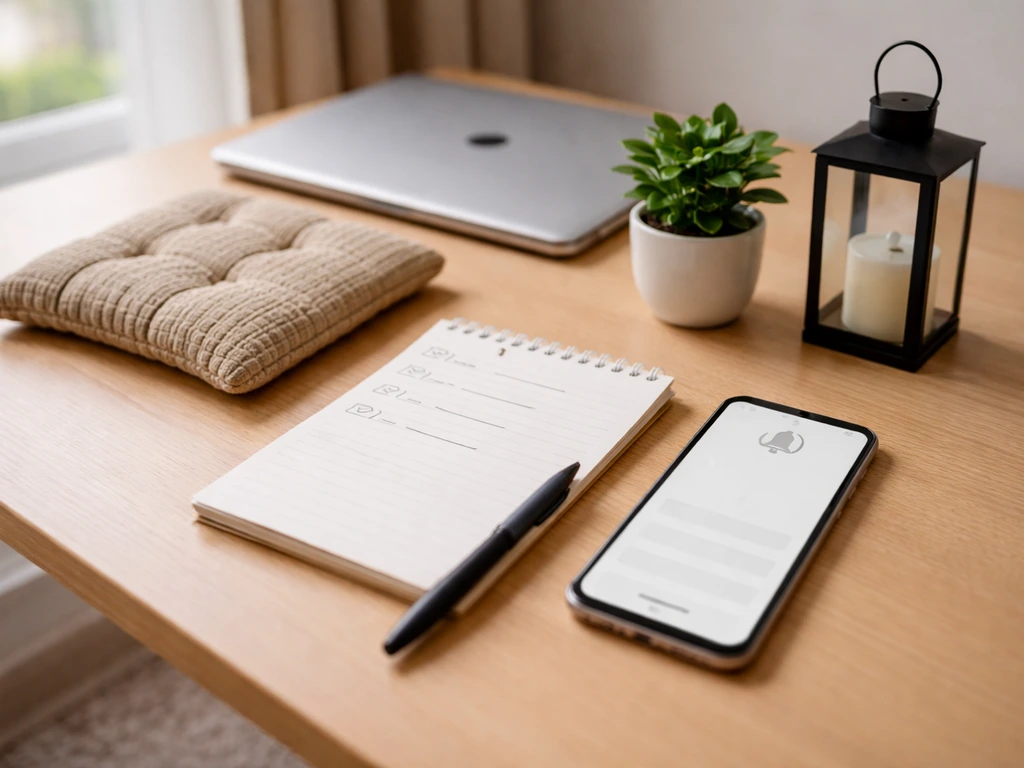 Minimal desk scene with patio items, notepad, and phone suggesting price-tracking shortlist.